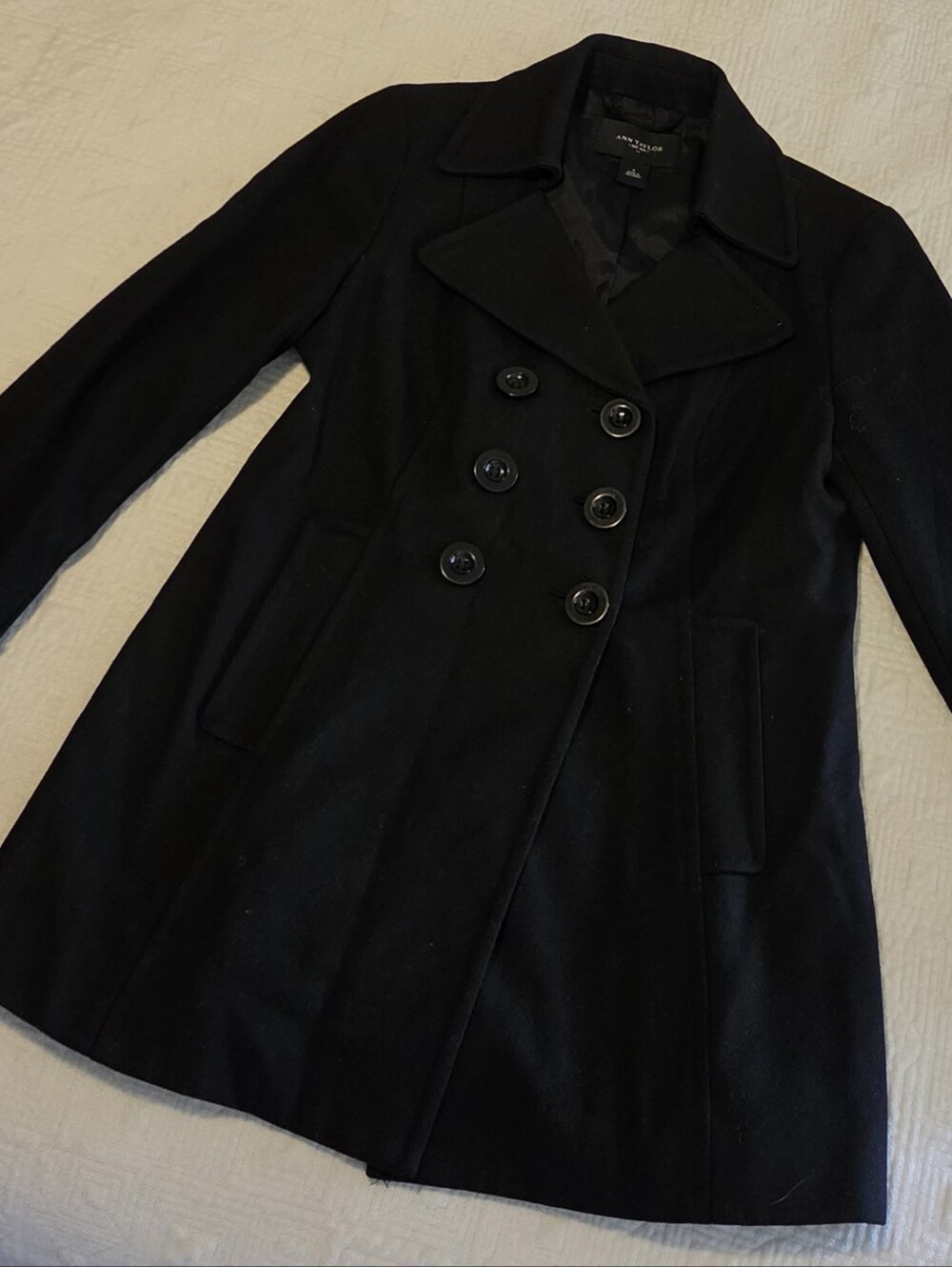 Ann Taylor Double-Breasted Wool-Blend Pea Coat, Size Small